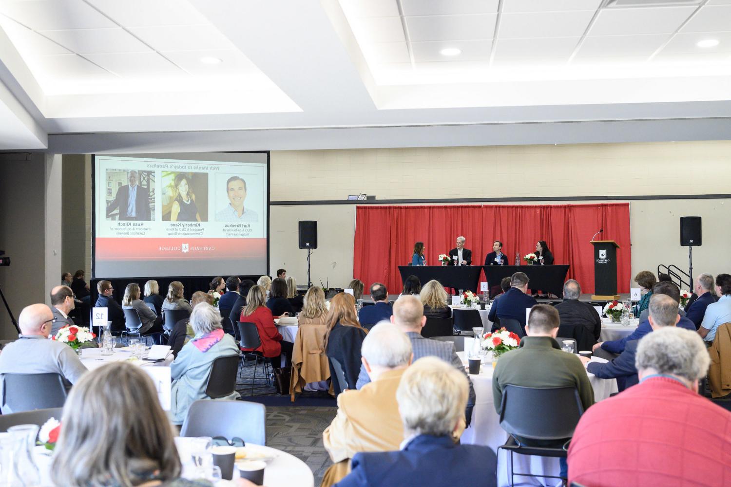 Wisconsin B Corps leaders on a discussion panel for the 'Business for a Better World' Business and Professional Coalition event.